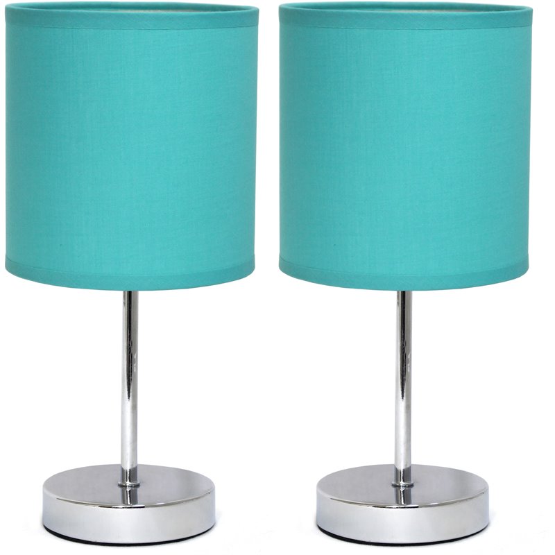 Simple Designs Chrome Metal Basic Table Lamp 2 Pack with Blue Shade
