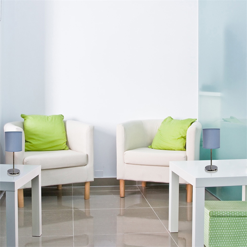 Simple Designs Chrome Metal Basic Table Lamp 2 Pack with Purple Shade