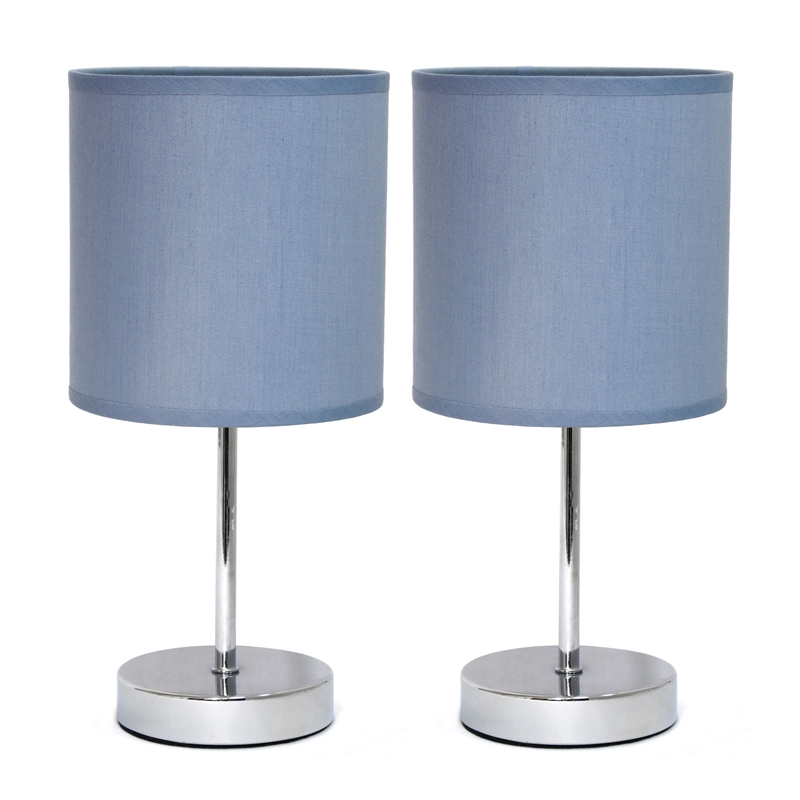 Simple Designs Chrome Metal Basic Table Lamp 2 Pack with Purple Shade