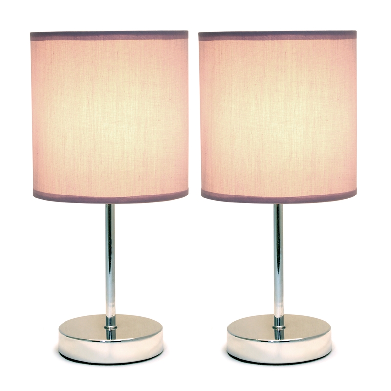 Simple Designs Chrome Metal Basic Table Lamp 2 Pack with Purple Shade