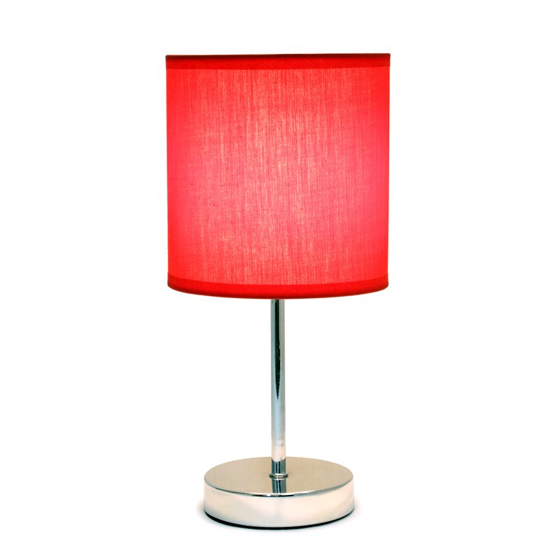 Simple Designs Chrome Metal Basic Table Lamp with Red Shade