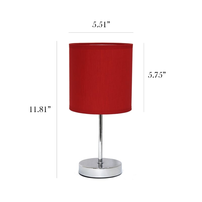 Simple Designs Chrome Metal Basic Table Lamp with Red Shade