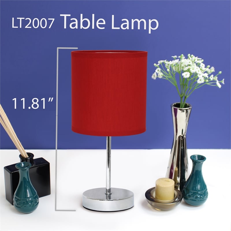 Simple Designs Chrome Metal Basic Table Lamp with Red Shade