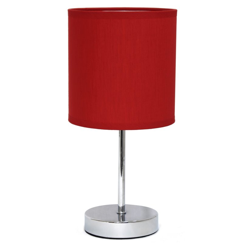 Simple Designs Chrome Metal Basic Table Lamp with Red Shade