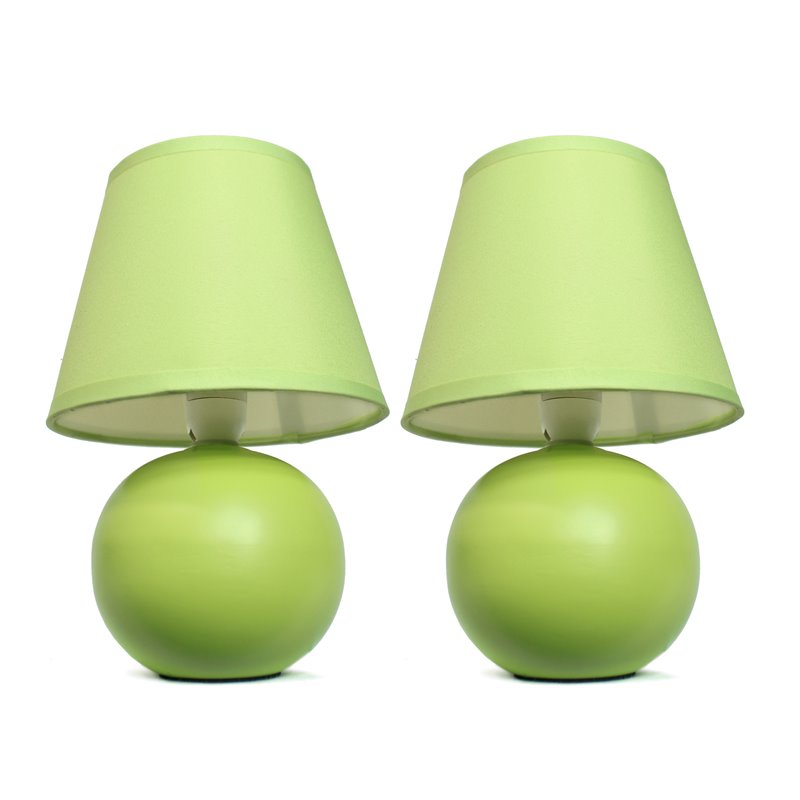 Simple Designs Ceramic Globe Table Lamp 2 Pack in Green with Green Shade
