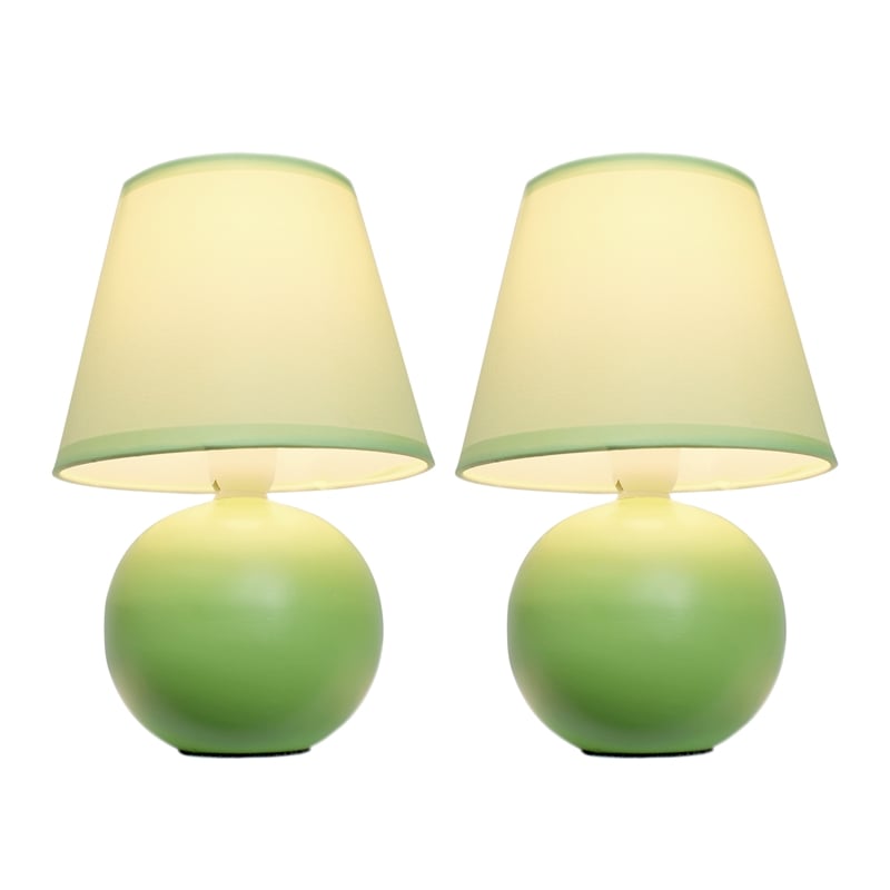 Simple Designs Ceramic Globe Table Lamp 2 Pack in Green with Green Shade