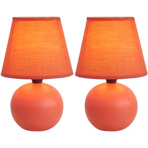 simple designs ceramic globe table lamp 2 pack in orange with orange shade