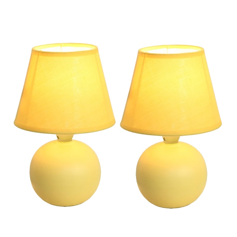 Simple Designs Ceramic Globe Table Lamp 2 Pack in Yellow with Yellow Shade