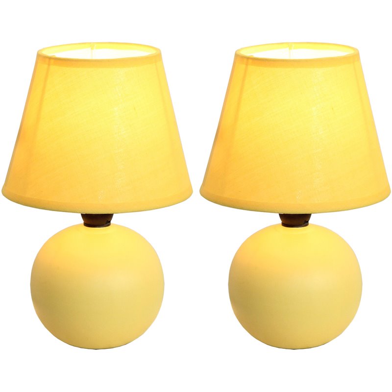 Simple Designs Ceramic Globe Table Lamp 2 Pack in Yellow with Yellow Shade