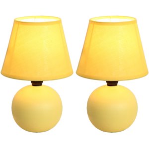 simple designs ceramic globe table lamp 2 pack in yellow with yellow shade