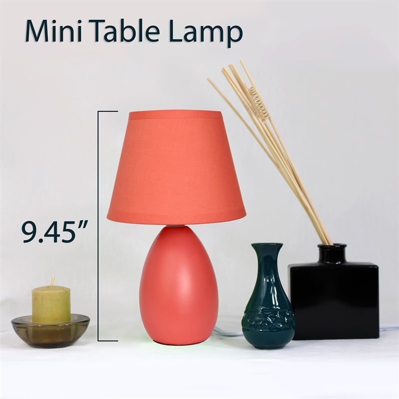 Simple Designs Ceramic Globe Table Lamp 2 Pack in Orange with Orange Shade