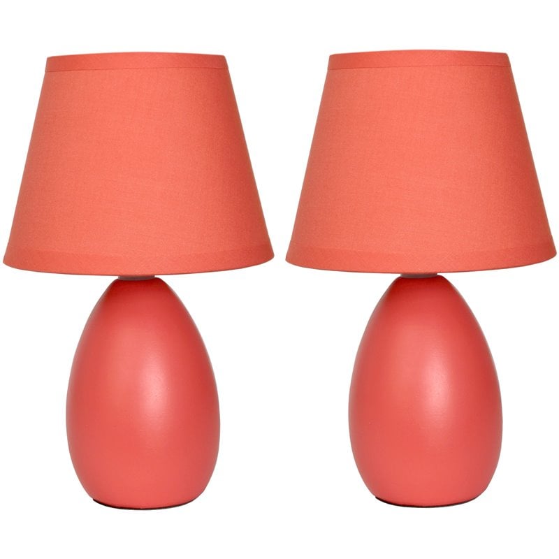 Simple Designs Ceramic Globe Table Lamp 2 Pack in Orange with Orange Shade