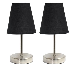 simple designs metal basic table lamp 2 pack in sand nickel with black shade