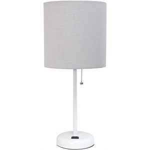 limelights metal stick lamp w/ power outlet in white with gray shade