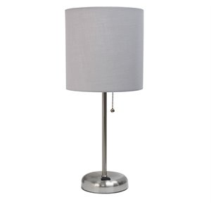 limelights metal stick lamp w/ power outlet in gray with gray shade