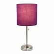 LimeLights Silver Metal Stick Lamp w/ Power Outlet with Purple Shade