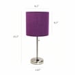 LimeLights Silver Metal Stick Lamp w/ Power Outlet with Purple Shade