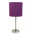 LimeLights Silver Metal Stick Lamp w/ Power Outlet with Purple Shade