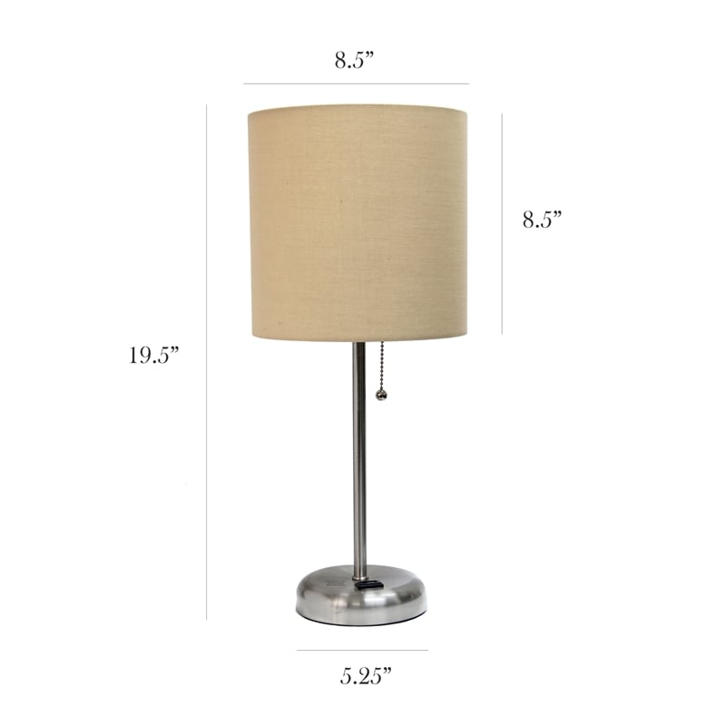 LimeLights Metal Stick Lamp w/ Power Outlet in Tan with Tan Shade