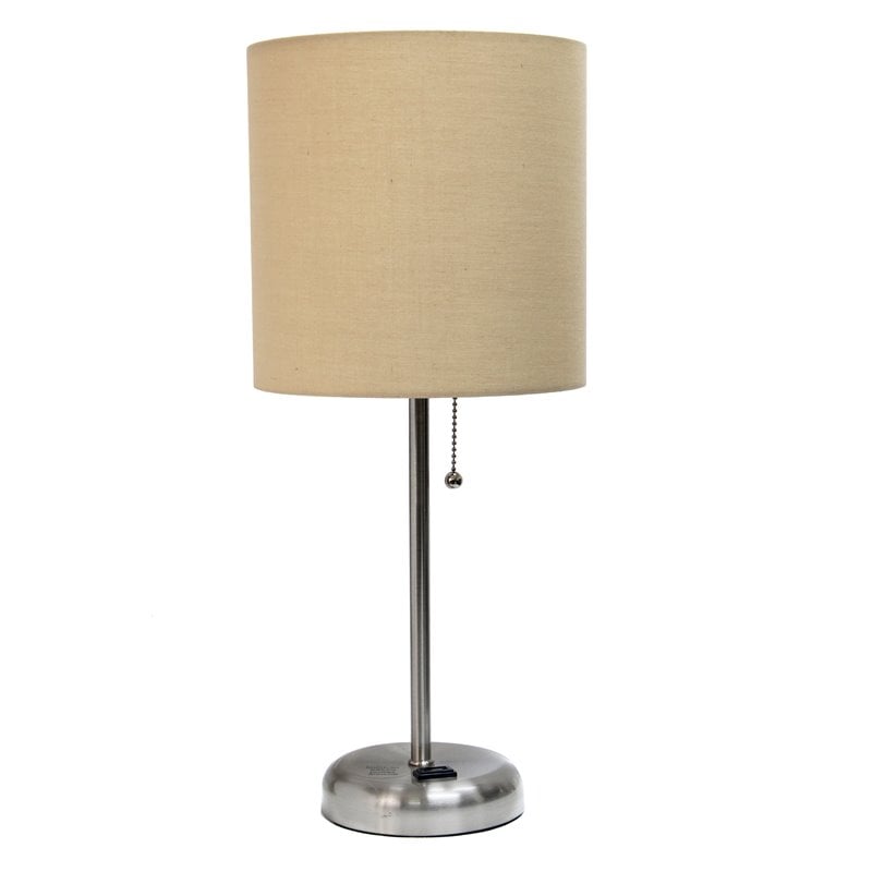 LimeLights Metal Stick Lamp w/ Power Outlet in Tan with Tan Shade