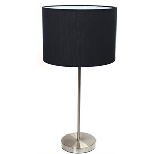 simple designs metal stick lamp in brushed nickel with black shade