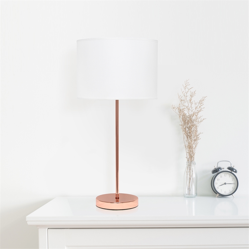 Simple Designs Metal Stick Lamp in Rose Gold with White Shade