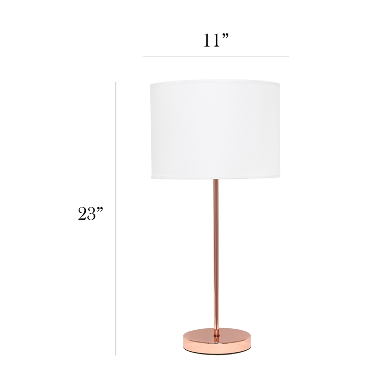 Simple Designs Metal Stick Lamp in Rose Gold with White Shade