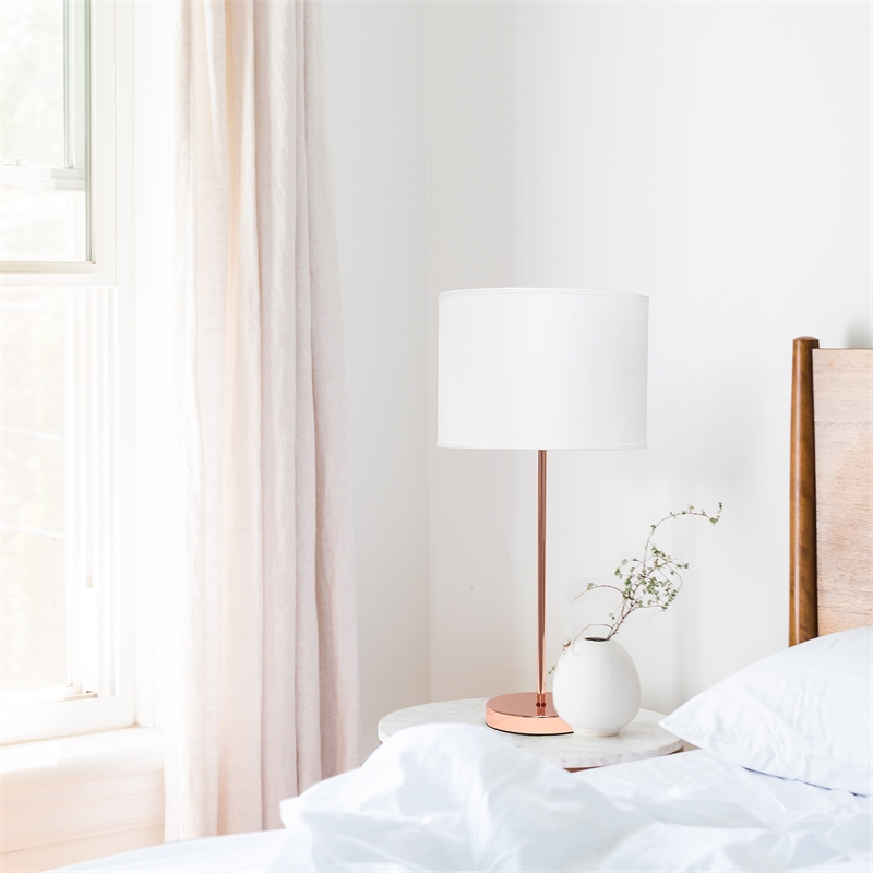 Simple Designs Metal Stick Lamp in Rose Gold with White Shade