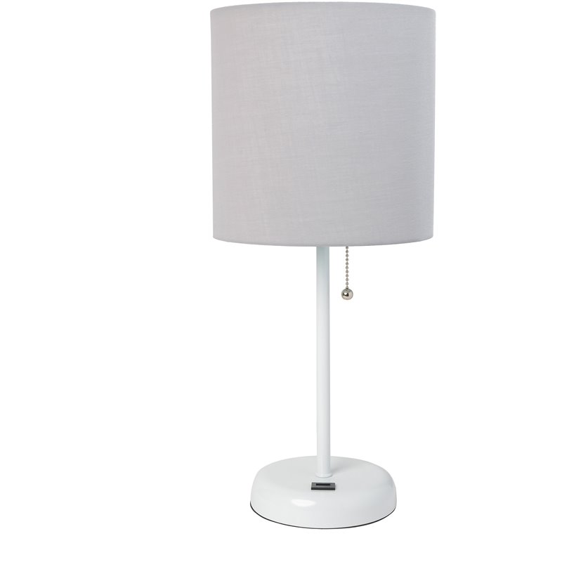 LimeLights Metal Stick Lamp w/ USB Port in White with Gray Shade