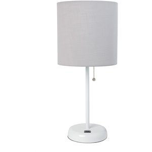 limelights metal stick lamp w/ usb port in white with gray shade