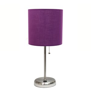 limelights silver metal stick lamp w/ usb port with purple shade