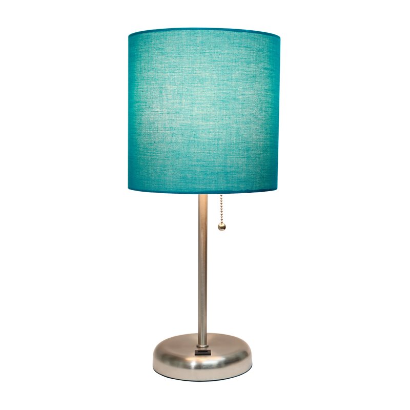 LimeLights Silver Metal Stick Lamp w/ USB Port with Teal Shade