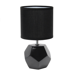 simple designs ceramic round prism table lamp in black with black shade
