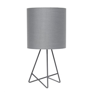 simple designs metal down to the wire table lamp in gray with gray shade
