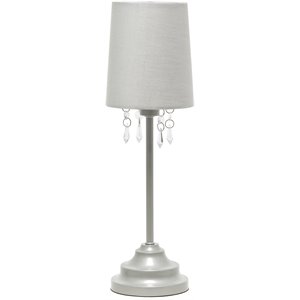 simple designs metal table lamp w/ hanging beads in gray with gray shade