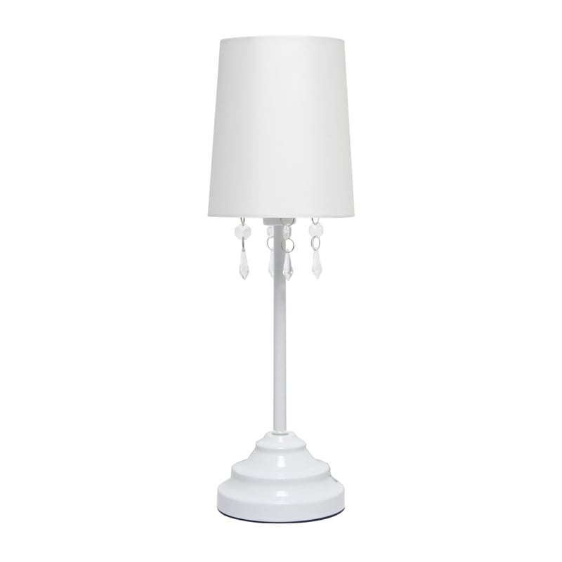 Simple Designs Metal Table Lamp w Hanging Beads in White with White Shade