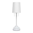 Simple Designs Metal Table Lamp w Hanging Beads in White with White Shade