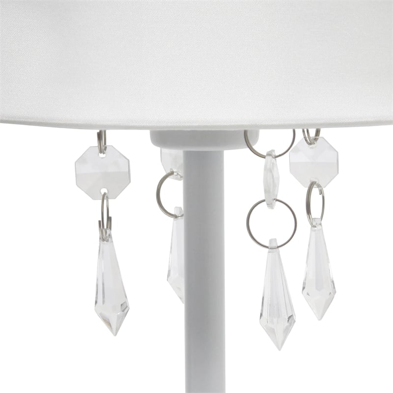 Simple Designs Metal Table Lamp w Hanging Beads in White with White Shade