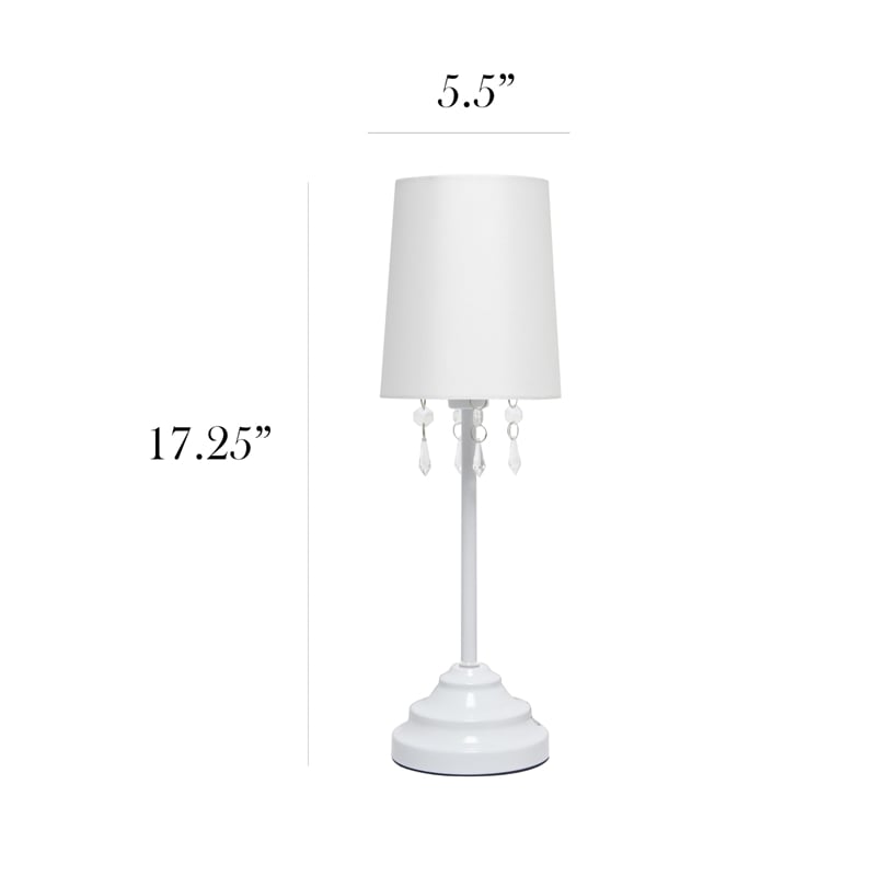 Simple Designs Metal Table Lamp w Hanging Beads in White with White Shade
