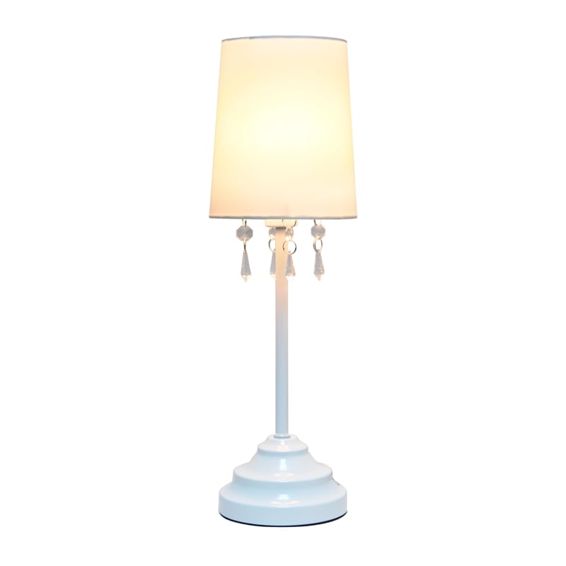 Simple Designs Metal Table Lamp w Hanging Beads in White with White Shade