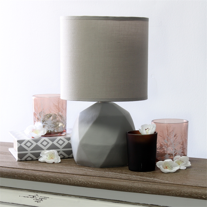 Simple Designs Concrete Geometric Table Lamp in Gray with Gray Shade