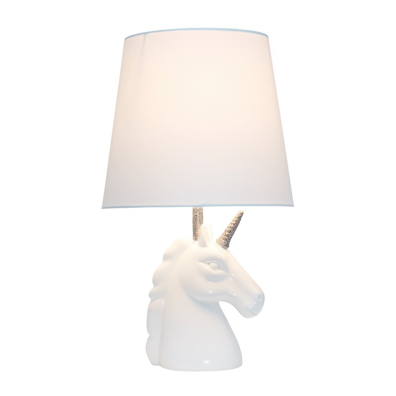 Simple Designs Resin Sparkling Silver Unicorn Table Lamp with White Shade