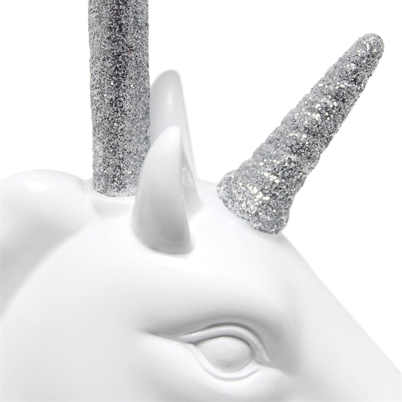 Simple Designs Resin Sparkling Silver Unicorn Table Lamp with White Shade