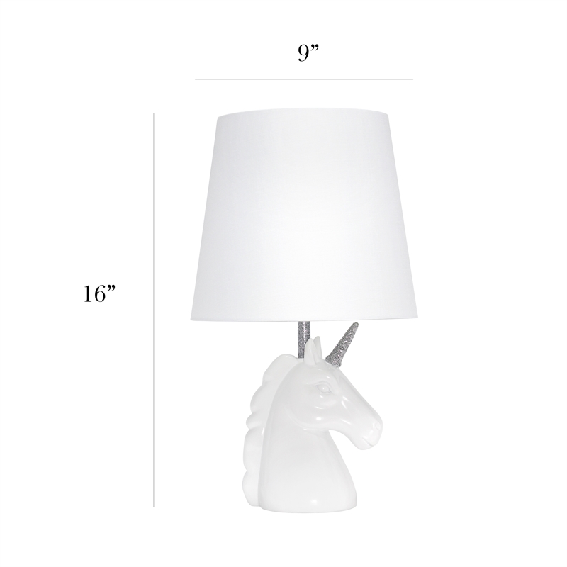 Simple Designs Resin Sparkling Silver Unicorn Table Lamp with White Shade