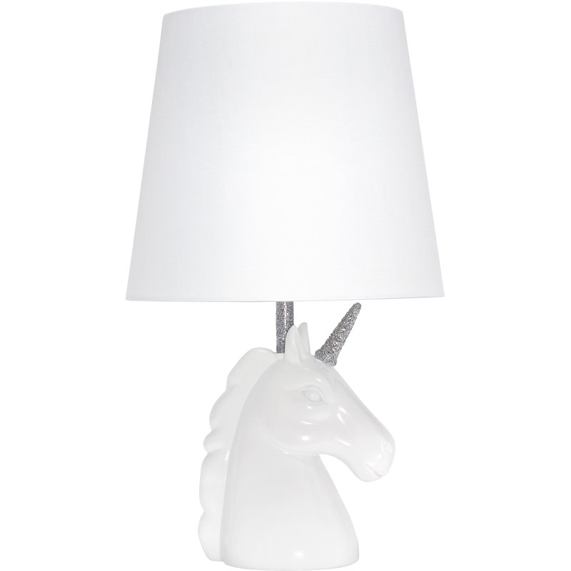 Simple Designs Resin Sparkling Silver Unicorn Table Lamp with White Shade