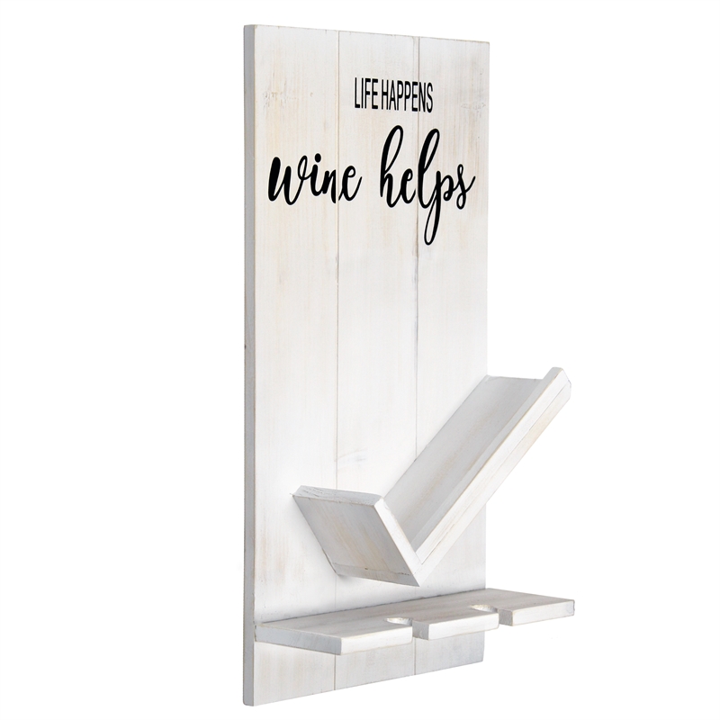 Elegant Designs Lucca Wall Mounted Wooden Wine Bottle Shelf White Wash
