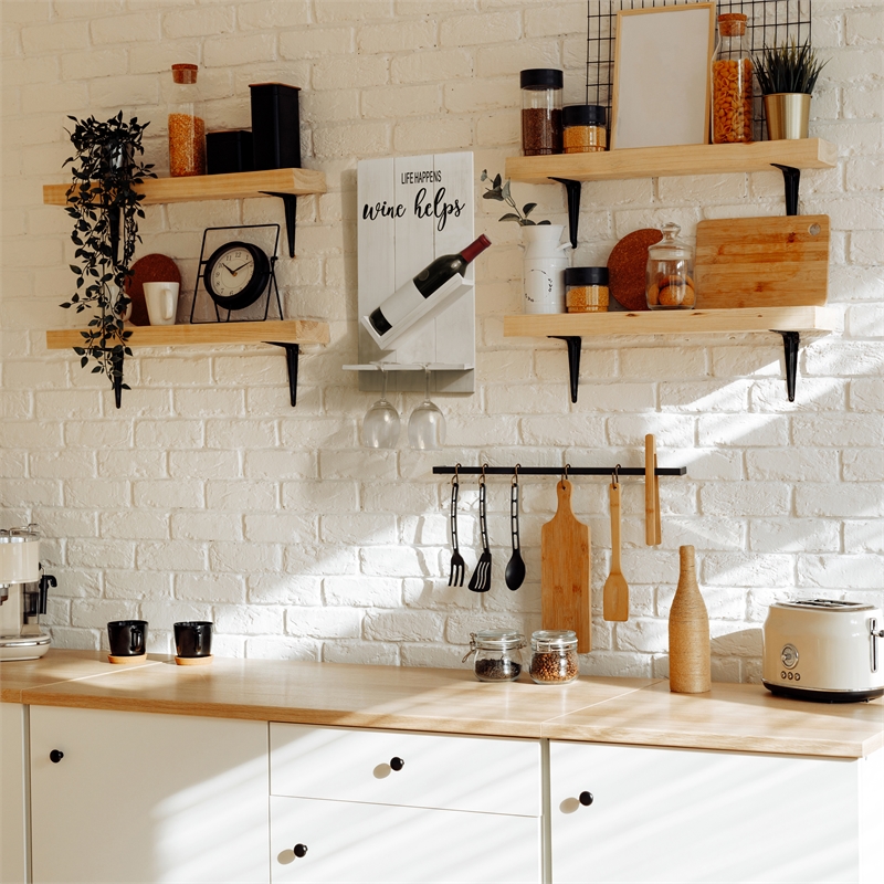 Elegant Designs Lucca Wall Mounted Wooden Wine Bottle Shelf White Wash