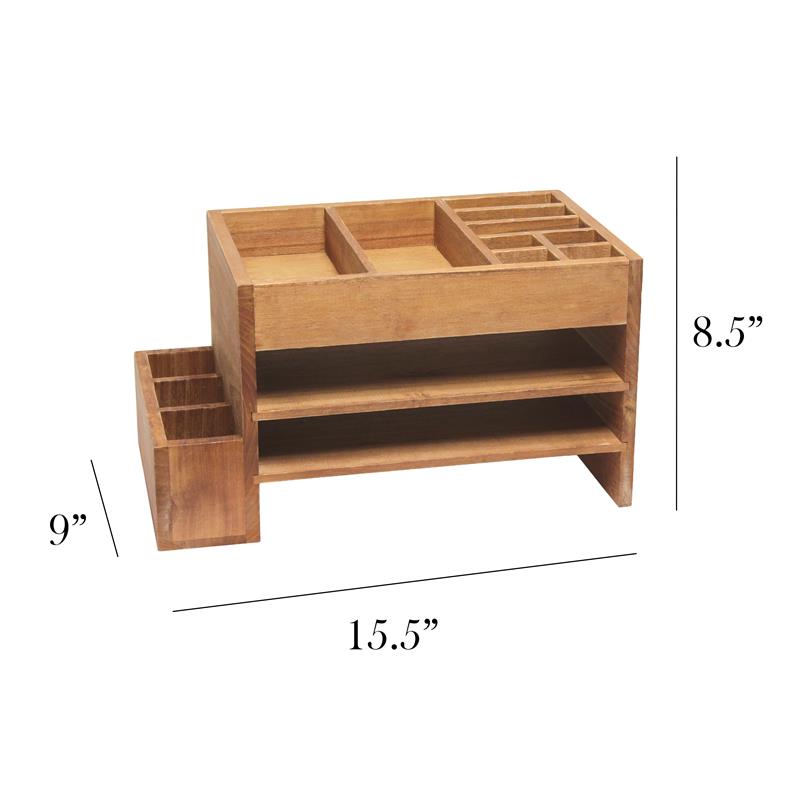 Elegant Designs Home Office Desk Organizer with Storage Cubbies Natural Wood