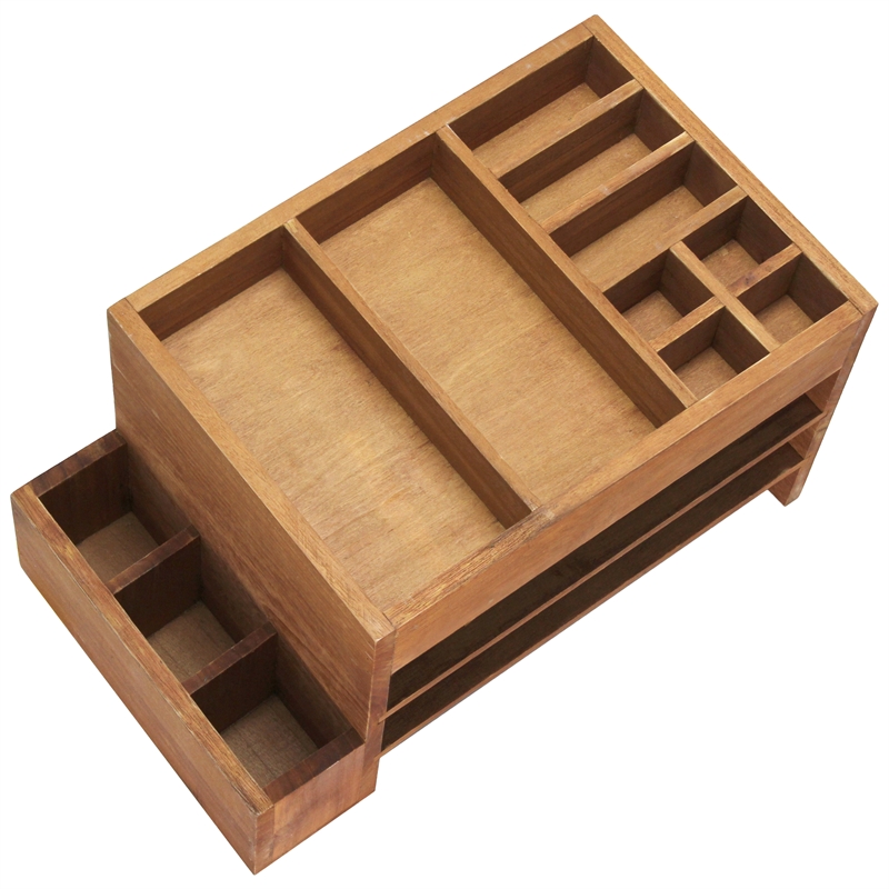Elegant Designs Home Office Desk Organizer with Storage Cubbies Natural Wood