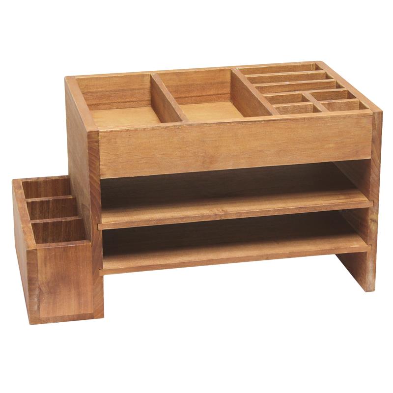 Elegant Designs Home Office Desk Organizer with Storage Cubbies Natural Wood